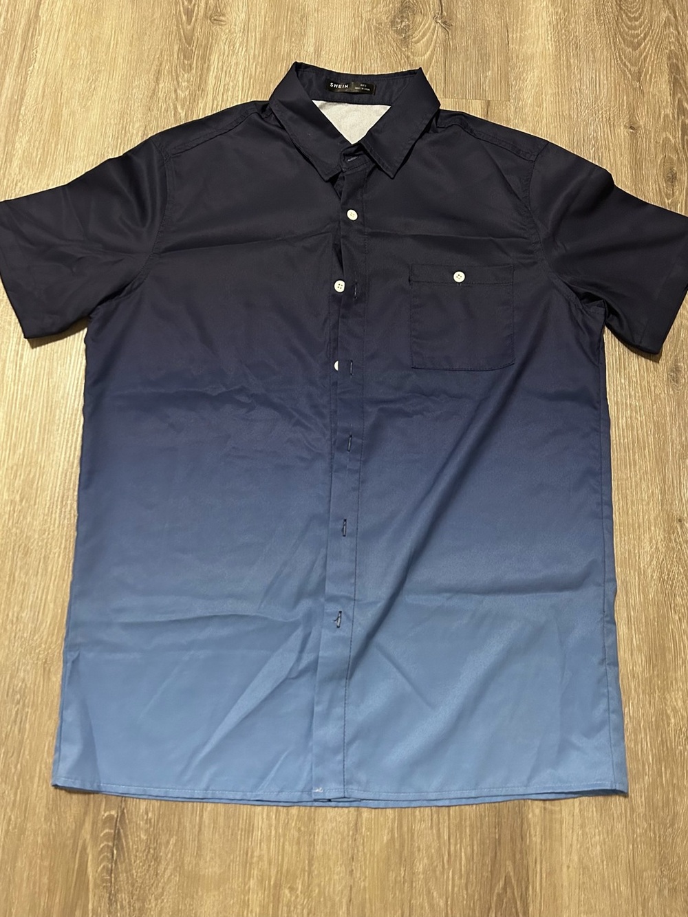 SHEIN Men’s Blue Ombré Short Sleeve Button Down Dress Shirt - Small